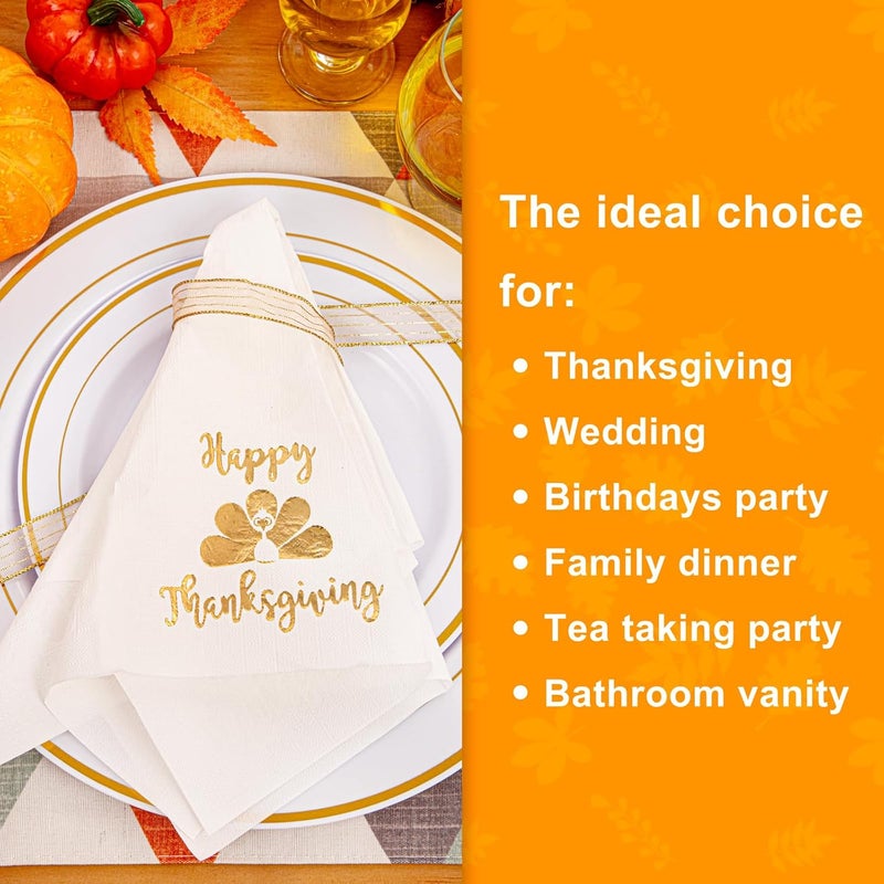 WDF 100 Pack Thanksgiving Napkins Paper - 3ply Fall Paper Napkins With Golden Turkey-15.8 x 13 Inches Disposable Napkins - Image 5